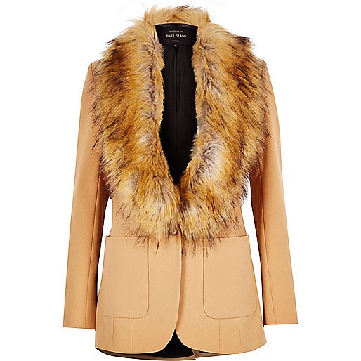 River Island Beige Faux Fur Collar Blazer, £65