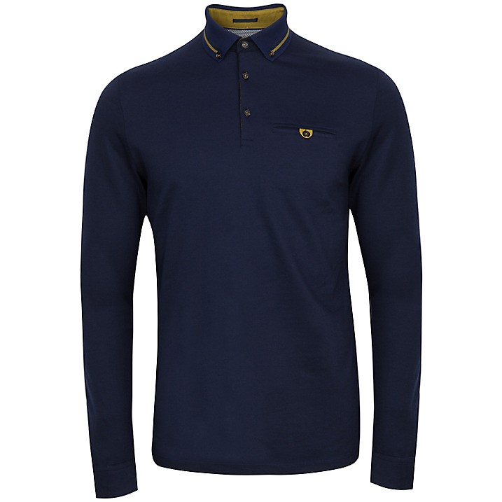 Ted Baker T For Tall Lemsole Oxford Long Sleeve Polo Shirt, Mid Blue, £75