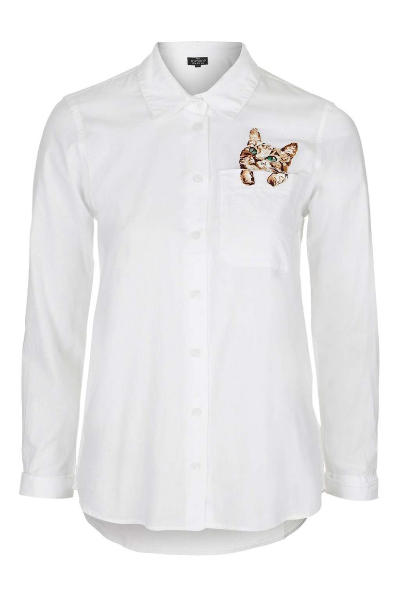 Topshop Embroidered Cat Shirt