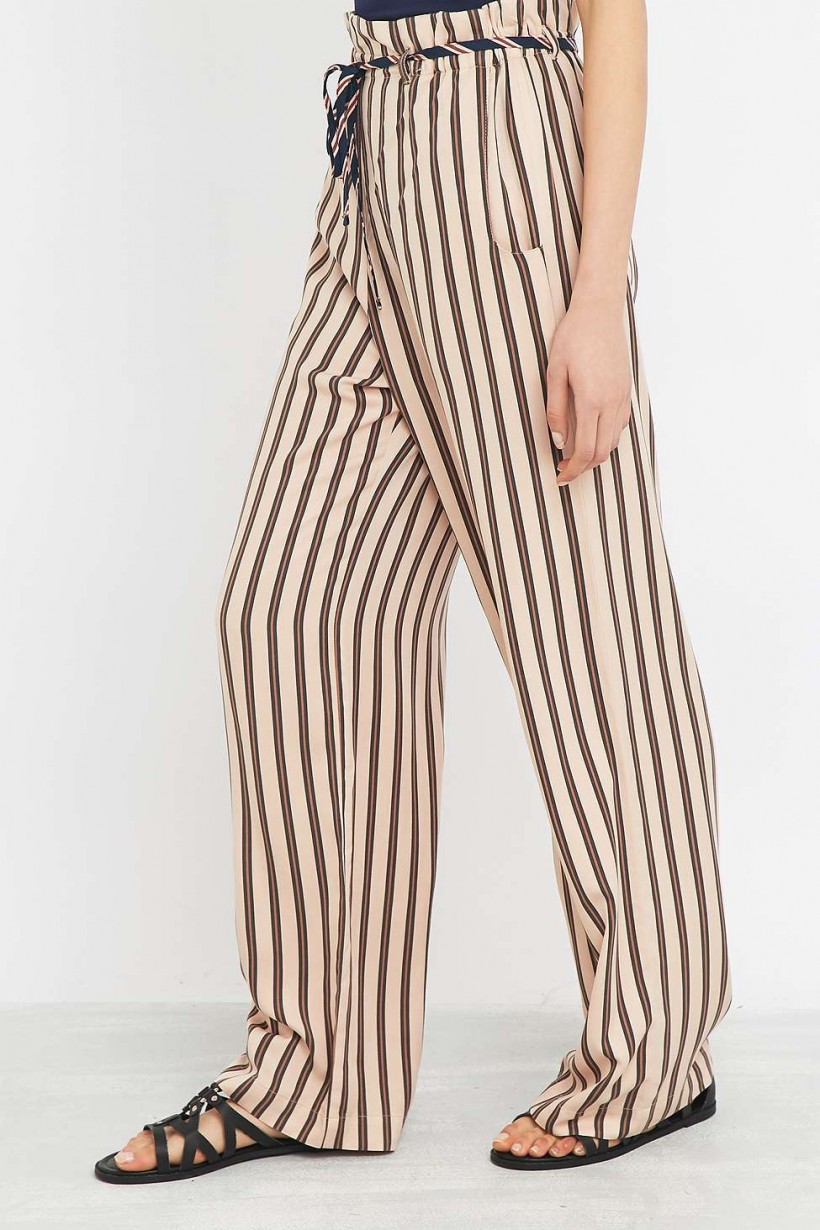 Urban Outfitters Light Before Dark Striped Nude Paper Bag Trousers