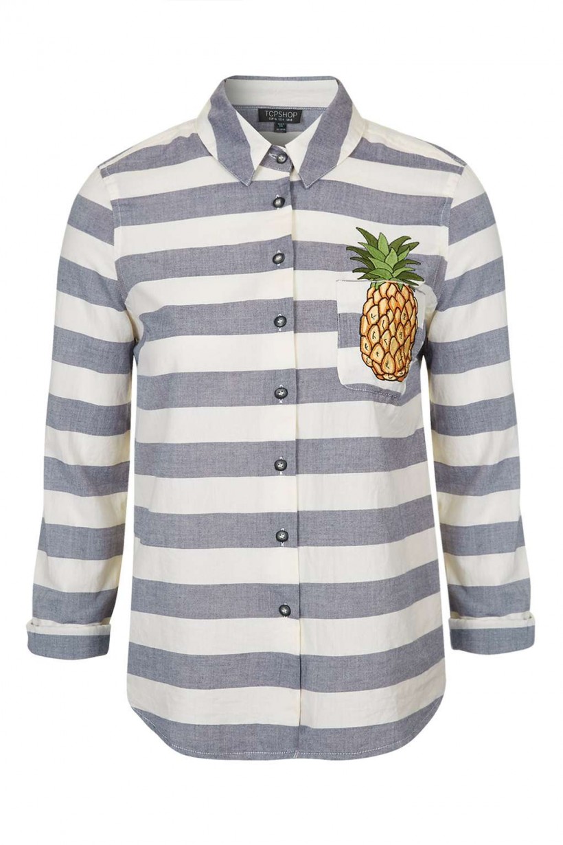 TOPSHOP PINEAPPLE EMBROIDERED SHIRT