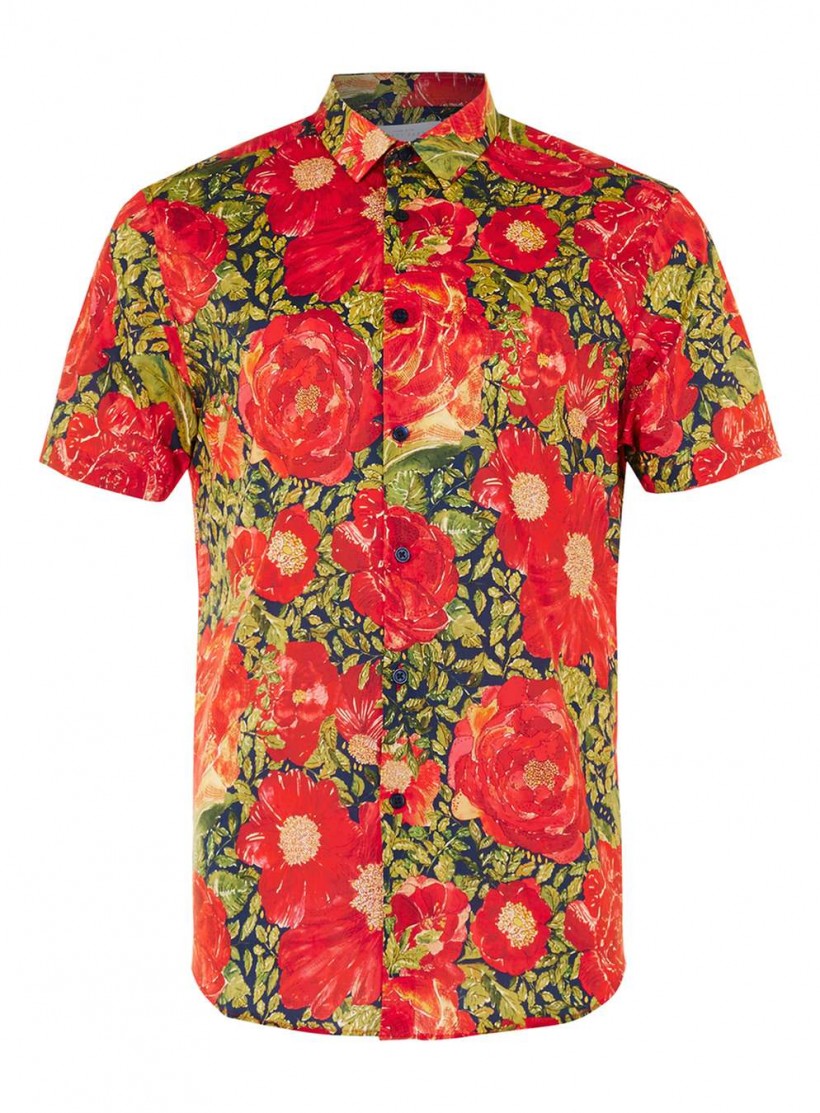 Topman Premium Liberty Red Rose Print Smart Shirt